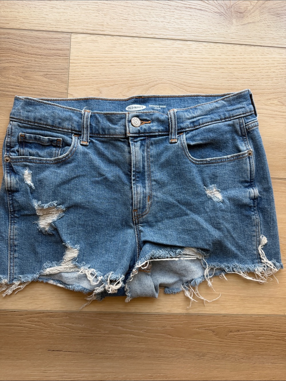 Old Navy Boyfriend Short Mid Rise Blue Distressed Frayed Hem Denim Shorts